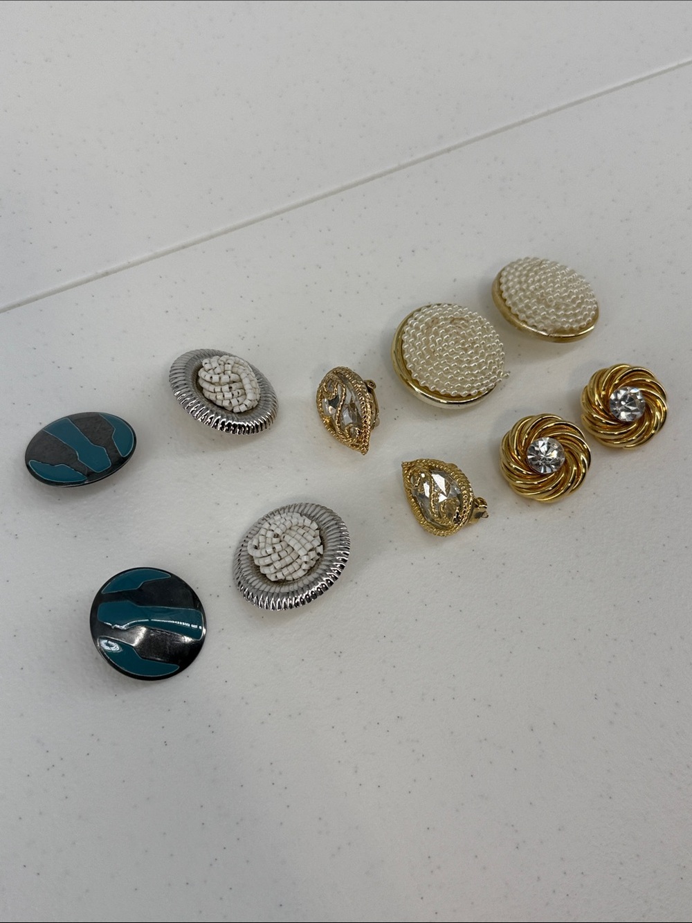 Assorted Women's Clip-On/ Basic Earrings Set in Gold, Silver, Teal, White